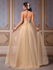 Đầm dạ hội không tay cạp cao ôm dáng VIPGIRL - Màu Khaki - Xem 2