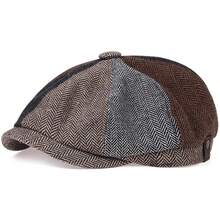 1pc Men's Herringbone Beret, Plaid Newsboy Cap, Casual Outdoor Hat For Street, Business And Party, Suitable For Autumn/Winter