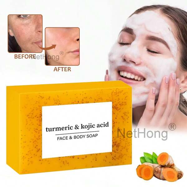 Jabón de cúrcuma de 100 g, refrescante, limpiador facial y de baño con control de grasa, limpieza profunda con abundante espuma, jabón natural con aceites esenciales, jabón artesanal.