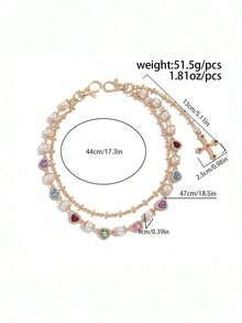 1pc Retro Luxurious Multi-Layer Rhinestone Imitatation Pearl Pants Chain, Cross Body Chain, Pants Decoration For Men - Dây chuyền quần kim cương hình trái tim - Xem 4