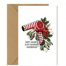 Festliche Friseur Weihnachtskarte mit Umschlag - Einzigartige Dankeskarte für Feiertage und Dankbarkeit für Friseure mit Vintage-Haartrockner-Design und Holly-Blatt-Illustration, perfekt für Weihnachten, Neujahr oder Geburtstagsfeiern, Feiertags-Grußkarte mit Holly-Blatt-Motiv, hochwertige Papierkarte, Weihnachts-Haarzubehör