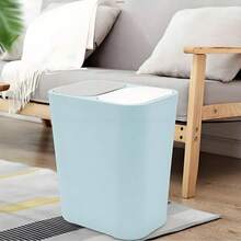Trintion 12L Trash Bin Double Recycling Bin Rectangular Plastic Button Double Compartment Trash Recycling Suitable For Kitchen Office Home Living Room - Blue - View 8