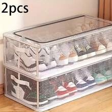 2 Stück Schuhregale, wasserdichtes Schuhgestell, faltbar, platzsparend, PVC transparentes Material, Gitterdesign mit Metallhalterung innen für erhöhte dreidimensionale Stabilität, geeignet für Mädchenzimmer Accessoires, Schlafzimmerdekoration, Babykleiderbügel, Spielzeugaufbewahrung, Neugeborene