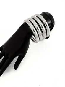 4pcs Exaggerated Minimalist Vintage Coin Thick Bangle Bracelet Set, Fashion Simple Elegant Retro Design, Suitable For Holiday, Party, Date, Gift, Daily Wear - Silver - View 3