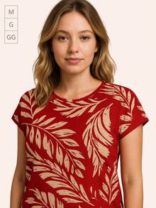 Loose Crepe Knit Blouse With A Round Neckline - 紅白色 - 查看 6