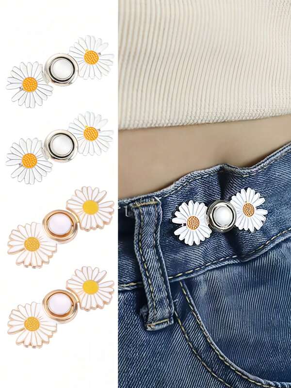 2 Stück Damen Legierung Gürtelschnallen Kombination - Hose Taillenumfang Reduktionswerkzeug, Anti-Licht Fixierte Schnalle, nahtlose abnehmbare Verschlussvorrichtung, einstellbarer Taillenumfang von groß bis klein, geeignet für Jeans und Röcke, Blumen Kombination Taillenverschluss Schnalle