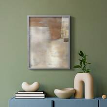 1pc Restickable Framed Modern Rustic Abstract Art Print, Wood Frame, Soft Geometric Shapes, Textured Brushwork, Contemporary Neutral Tones, Statement Wall Art Home Decor, Wall Art For Living Room, Entryway, Bedroom Art, Made In USA, Ready To Hang Art Prints - Grey - View 11