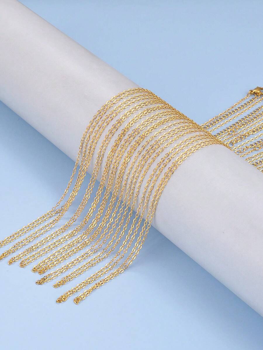 10pcs Versatile Thin Chain Set, 04 Cross Chain With Pendant For DIY Handmade Jewelry - Yellow Gold - View 1