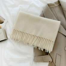 1 Stück klassischer einfarbiger Schal mit Quasten aus 100% Wolle für Damen & Herren, warm, dekorativ, vielseitig, eleganter Business-Stil, geeignet für den Outdoor-Einsatz im Herbst/Winter