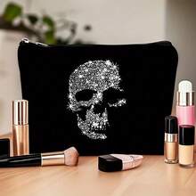 Bolsa de maquillaje con estampado de labios de leopardo gótico y estampado de calavera, bolsa de cosméticos con cremallera y bolsa de aseo - Estilo gótico oscuro bohemio de la academia, bolsa de medicina reutilizable con tema de terror, bolsa de almacenamiento de bolígrafos, bolsa de viaje y maquillaje - Para la escuela, la decoración del hogar de verano, la bolsa de aperitivos 9in*6in