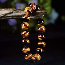 1pc 12mm Natural Stone Beads Bracelets Large Tiger Eye Bangle Bracelet For Men And Women Lucky Jewelry Ideal Gift - Màu vàng - Xem 6