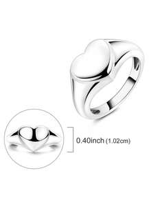 1 Pc Original 925 Sterling Silver Women Finger Rings Heart Shape Minimalist Class Style Plain Circle Ins Elegance Fashion Accessory Jewelry Gifts Fits Daily Party Shopping - Silver - View 5