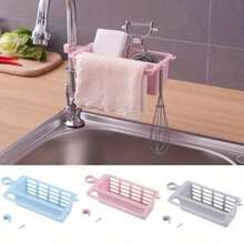 سلة تعليق أدوات المطبخ والمستلزمات، منظم المطبخ، حامل تخزين البالوعة، رف بلاستيكي