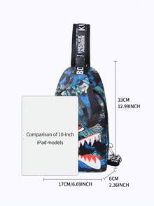 Nouveau sac de poitrine imprimé requin, poche de poitrine imprimée mode décontractée, sac de poitrine de sport, style universitaire, style de rue, sangle réglable, convient comme cadeau, saison de la rentrée scolaire (tous les imprimés de sangle sont aléatoires)