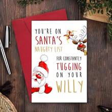 1pc Humorous Christmas Greeting Card, Santa & Reindeer Naughty List Design, Paper Holiday Card, With Envelope, For Friends, Family, Teachers, Students, Neighbors, Universal Recipient, Christmas & Special Occasions - Multicolor - View 3