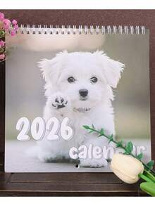 Calendar elegant de birou 2026 - Planificator lunar și zilnic cu ilustrații drăguțe cu câini, organizator portabil pentru acasă și birou, cadou perfect pentru Anul Nou, Halloween, Crăciun, ziua de naștere și alte sărbători