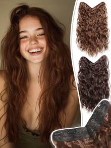 1PC V-Shaped Clip-In Hair Extensions For Women Multi-Color 22-Inch Length Natural Wave Synthetic Heat-Resistant Fiber Wig Suitable For Everyday Wear