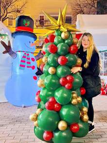 93pcs Christmas Tree Theme Balloon Column Set, Includes Yellow Explosion Star Balloons, Red, Green, Yellow Latex Balloons, Suitable For Christmas Party, Christmas Themed Birthday Party, Winter Home Decor, New Year's Eve Party Decor, DIY Christmas Tree