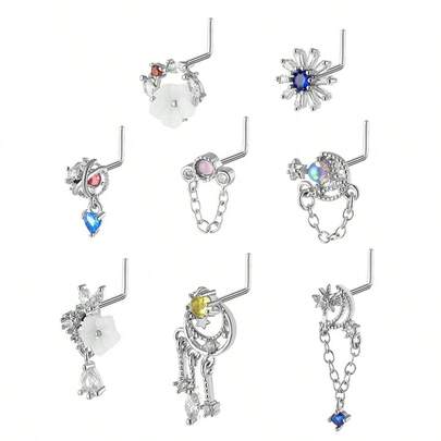 1 قطعة دبوس أنف من التصميم الزهري النحاسي الزركونيا الفولاذ المقاوم للصدأ، مجوهرات أنف عالية الجودة للثقب الجسدي