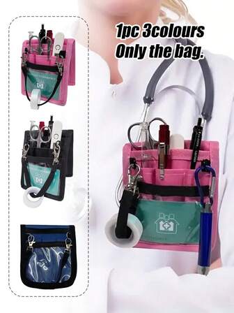 1pc Multifunctional Tool Storage Bag - Durable Polyester Foldable Organizer With Multiple Compartments & Fixed Shoulder Strap For Nurses, Vet Clinics, Professionals - Mixed Colors (Black, Pink, Blue), Nurse Bags For Work, Healthcare Accessories, Practical Design, Sturdy Construction, Essential Workstation Accessory, Clinic Staff,Great Holiday Gift Or Birthday Gift For Doctors, Nurses, Teachers Travel Essentials Vacation Medicine Organizer Emergency Kit Medicine Bag Medicine Storage Bag For Travel For Outdoor Portable First Aid Bag