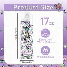 Official Tokidoki Unicorno Water Bottle, Cartoon Vacuum Reusable Insulated Stainless Steel 16.9oz Cup Thermoses With Locking Cover Leak-Proof - 紫色 - 查看 2