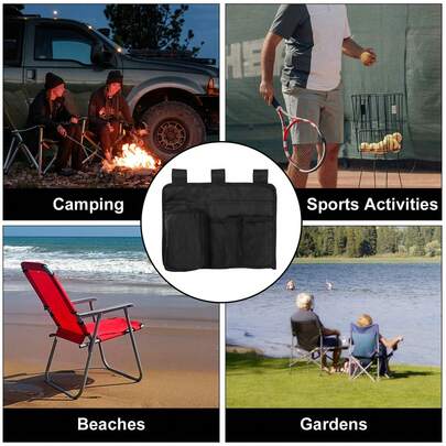 1 pieza Accesorio portavasos para silla de playa, soporte ajustable para bebidas, 4 bolsillos, soporte para teléfono para silla de playa, silla de camping y de oficina plegable