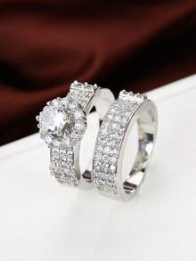 خاتمان فاخران مرصعان بالزركونيا، خواتم خطوبة وزواج مرصعة بزركونيا كبيرة