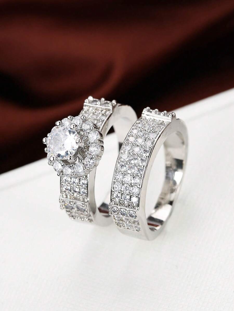 خاتمان فاخران مرصعان بالزركونيا، خواتم خطوبة وزواج مرصعة بزركونيا كبيرة