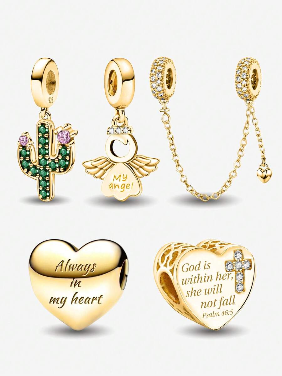 1 件时尚 925 纯银爱心天使系列串珠适合女士手链手镯 DIY 珠宝制作和日常服装搭配珠宝装饰适合女孩