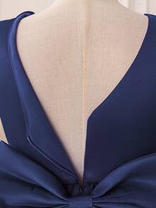 Váy dự tiệc lưới viền bèo nhún màu xanh cho bé gái, váy phong cách công chúa thanh lịch phù hợp cho tiệc sinh nhật, quà tặng Giáng sinh, dịp trang trọng, trang phục thường ngày, váy cưới cho bé gái - Xanh đậm - Xem 5