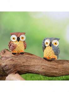 新款跨境产品 可爱猫头鹰动物摆件，微景观花园装饰，树脂桌面摆件 - 彩色 - 查看 6