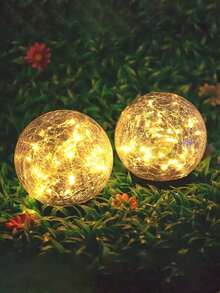 1/2 Outdoor Waterproof Solar Garden Ball Lamp, Cracked Glass Lawn Lamp 20LED Solar Ball Lamp, Suitable For Garden Landscape Lighting, Family Courtyard, Valentine's Day Outdoor Scene Arrangement, Vegetable Garden Night Decorative Lamp (2V 100MA Polycrystalline Silicon 1.2V AAA 800mah)