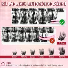 SASHA Extensión Pestañas Postizas Kit Completo, 144 Racimos Individuales Kit de Pestañas, Curvatura Tipo D Longitud Mixtas 9-18mm, Incluye 4 en 1 Herramienta Lash Bond y Seal y Remover y Pinzas - 1 - Ver 5