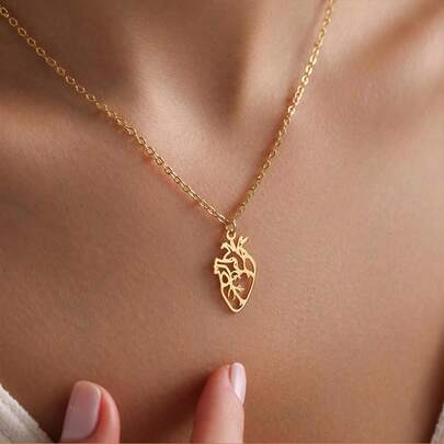 Gold-Plated Delicate Anatomical Heart Pendant Necklace, Real Heart Necklace, Pendant Necklace, Mother's Gift, Doctor/Nurse Gift, Stainless Steel Jewelry, Gift For Her