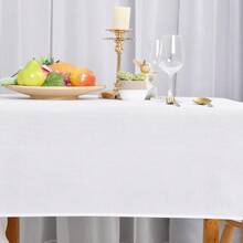 2 Paquetes de Mantel Rectangular de Lino Sintético - Mantel Lavable Resistente a Arrugas y Manchas para Cocina, Comedor, Fiesta y Cena, Blanco, 60 X 84 Pulgadas - Paquete blanco de 60 x 842 - Ver 3