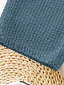 2pcs Young BoyCasual Patchwork Round Neck Top + Striped Long Pants Set - Black - View 7