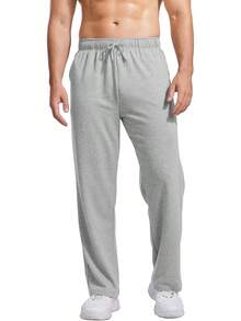 Men's Open Bottom Athletic Jogger Sweatpants Uncuffed Baggy Cotton Lounge Pants With Pockets, Activewear - 灰色 - 查看 7