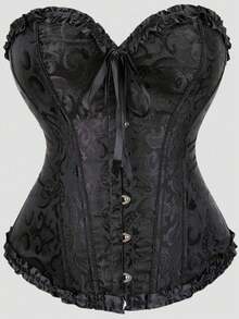 女士复古提花胸衣上衣，塑形紧身胸衣式性感抹胸露脐上衣，适合派对、万圣节、节日和其他场合