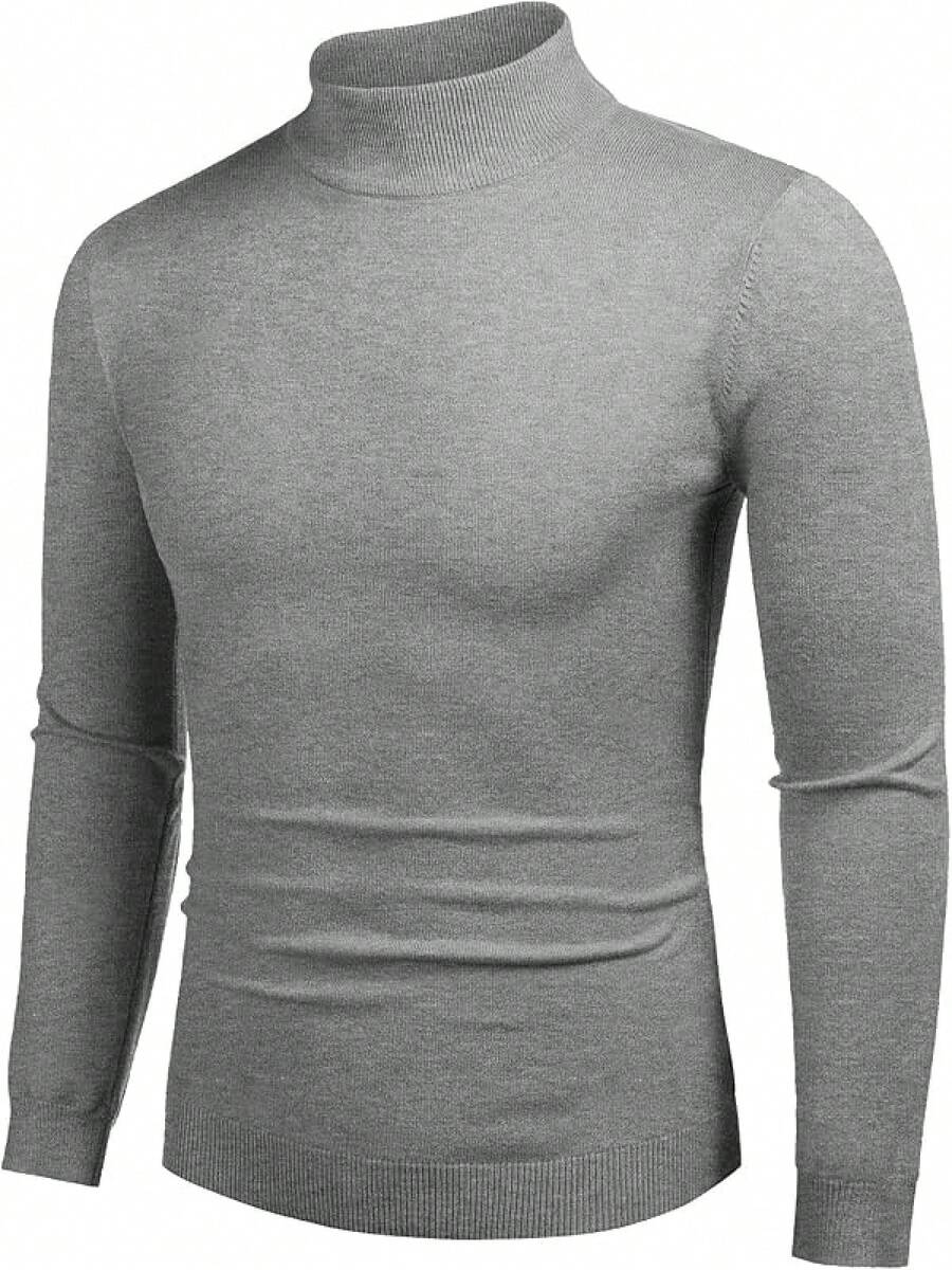 Men's Slim Fit Mock Turtleneck Pullover Sweater Casual Basic Knitted Thermal Sweaters - 灰色 - 查看 1