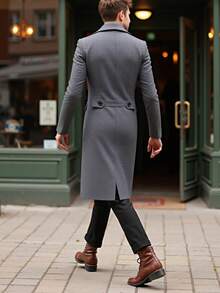 Abrigo largo para hombre de gabardina, abrigos para hombre en colores caqui negro gris con doble fil a de botones, elegante y formal para ocasiones especiales - Gris Oscuro - Ver 3
