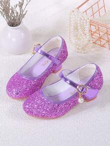 Girls Princess Shoes, Children High Heel Shoes, Soft Bottom Non-Slip Shoes, Little Girls Blue Glitter Shoes, Gold Formal Shoes, Purple High Heel Shoes, Spring Autumn New Arrival - Purple - View 2