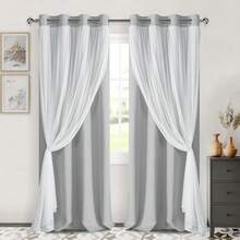 DWCN 2pcs Layered Curtains For Living Room Blackout And Sheer Curtains Grommet Top Window Curtains With Sheer Overlay For Bedroom - Bạc Xám - Xem 8