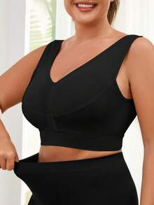 1pc Seamless Wireless Lift & Support Front Closure Adjustable Comfortable Side Gather Yoga Unpadded Sports Bra For Plus Size Women