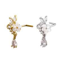 1 pieza Pendiente de nariz de acero inoxidable con diseño floral de cobre y circonita, joyería de perforación corporal de alta gama