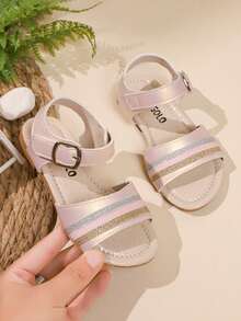 DDXDR 闪光金条纹女童凉鞋 - 夏季时尚户外凉鞋，新款女童鞋，时尚沙滩凉鞋 - 淺粉色 - 查看 3