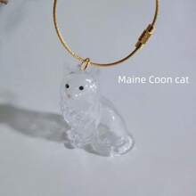 1个透明宠物毛发收纳吊坠袋，猫毛收集胶囊，宠物主人钥匙扣纪念品，猫咪圣诞礼物，趣味复古猫咪服装配饰，可爱猫咪钥匙扣，猫咪小饰品 - 金色 - 查看 4