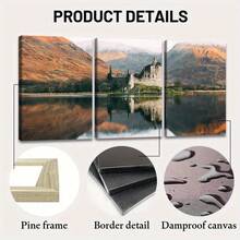 3 Pieces Wooden Frame Canvas, Lake Reflection Castle Poster, Fantasy Decoration, Frame Painting, Modern Art, Canvas, Friends And Family, Home, Room Wall Art, Office, Suitable Living Room, Bedroom Wall Decoration,, 8K, Odorless, Waterproof, Canvas Wall Art, Wall Art Frame, Already Framed, Can Be Hanged Directly, Canvas Wall Art Frame Included, Large Size Canvas Wall Art With Frame, Room Decoration, Art Wall Decoration, Framed Canvas Wall Art, Framed Wall Art, Large Wall Art, Office Decoration, Home Decoration, Decorative Poster, Art Mural, Durable Frame, High-Grade Canvas, Framed Poster, Wall Mural, Home Decor Artist, Fantasy Enthusiast Fall Decor Cuadros Para Habitación - 彩色 - 查看 5