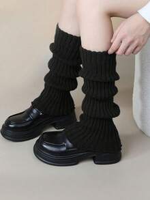 1 Pair Women's Loose Comfortable Knitted Elephant Pattern Over-The-Knee Leg Warmers, Collegiate Style, Long Length For Daily Outfit Matching, Warm And Cozy |Women's Leg Warmers – Ribbed Knit Boot Cuffs For Fall Winter, Dance, Yoga & 80s Party, Cozy - Black - View 8