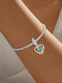 1个925纯银爱心月份吊坠，适合DIY手链，女士饰品 - 銀色 - 查看 9