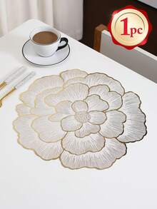 1-120pcs Gold Flower Design PVC Placemats, Washable, Easy To Clean, Wipe-Clean, Non-Slip, Holiday Wedding Party Dining Table Decor - Gold - View 9